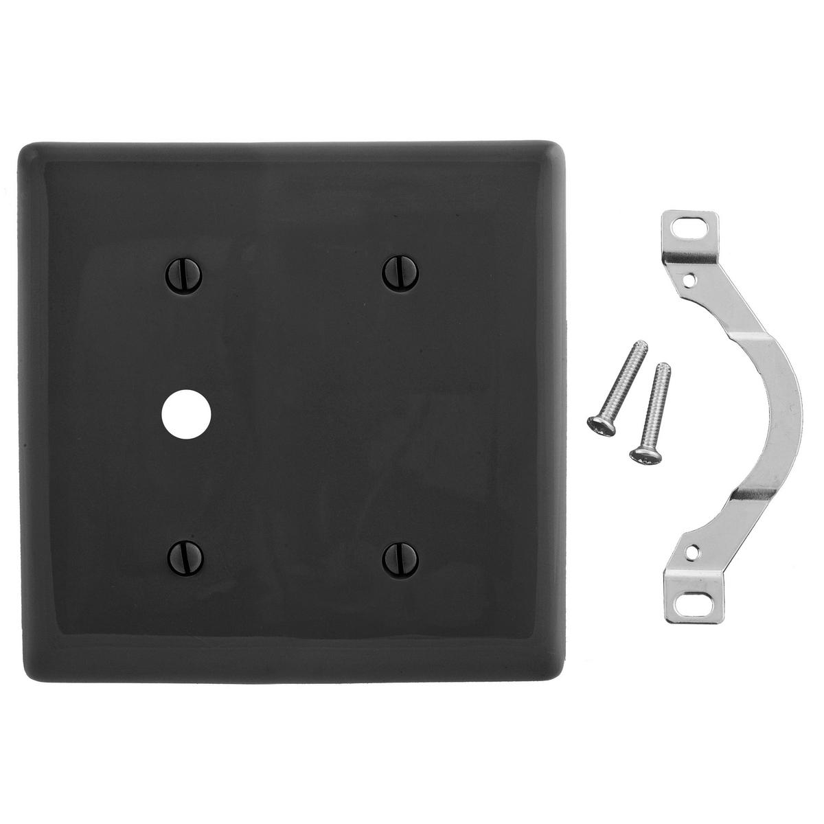 Hubbell NP1214BK Wallplates, Nylon, 2-Gang, 1) Blank, 1) .406" Opening, Black  ; Reinforcement ribs for extra strength ; High-impact, self-extinguishing nylon material ; Captive screw feature holds mounting screw in place ; Standard Size is 1/8" larger to give you extra c