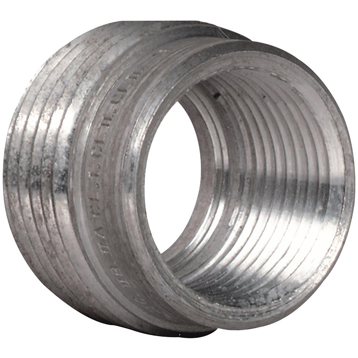 Hubbell R-10 1/2" to 3/8" Reducing Bushing, Aluminum  ; Tapered threads (NPT) ; Smooth internal bushing protects conductors ; Threaded for Rigid Conduit or IMC ; Killark’s reducing bushings and adapters assist in reducing the trade size of tapped holes and its smooth 