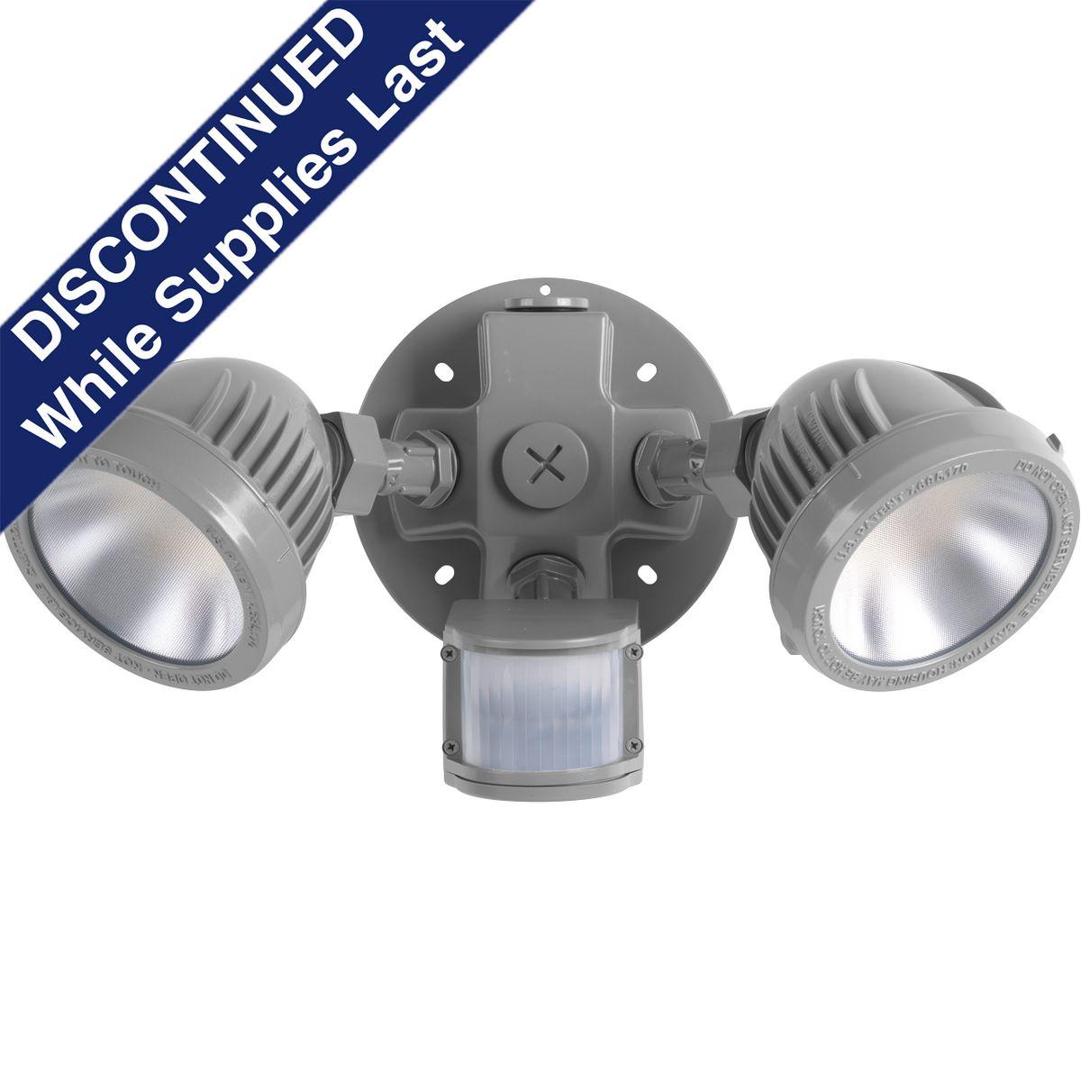 Hubbell P6341-82-30K The two-light Security light with motion sensor is ideal for residential and commercial applications. Each tempered glass head has over 1,000 lumens and is adjustable. The motion sensor has 180 degree coverage, center focus range to 72 feet, Time On, Sens