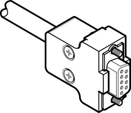 Festo 531185 connecting cable KMP6-09P-8-5 For miniature valves, with Sub-D, 9-pin for 8 coils. Based on the standard: DIN 41652, Cable identification: Without inscription label holder, Connection frequency: 50, Product weight: 454 g, Electrical connection 1, function