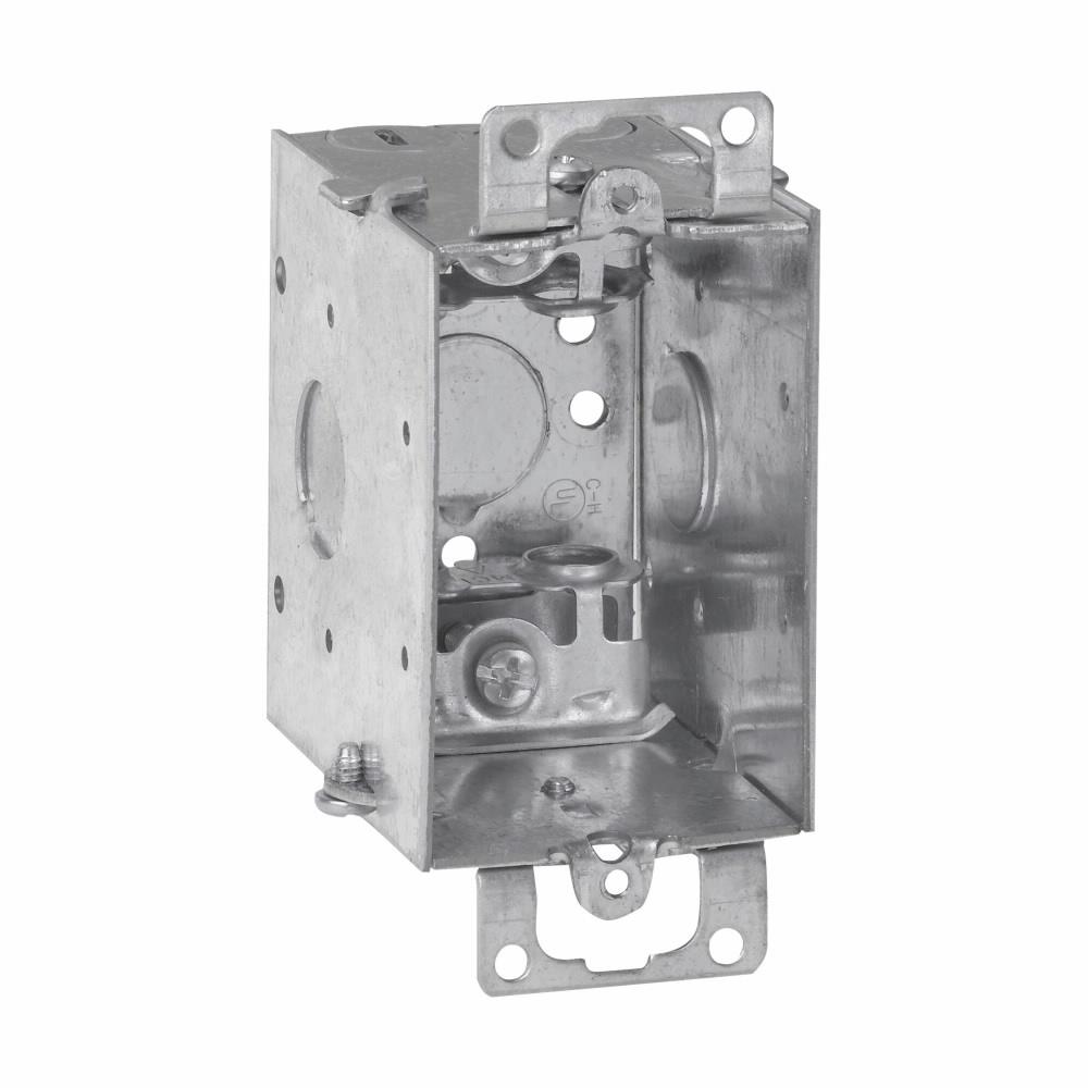 Eaton TP668 Eaton Crouse-Hinds series Switch Box, (1) 1/2", 2, AC/MC clamps, 2-3/4", 2-cable, Steel, (1) 1/2", Ears, Gangable, 14.0 cubic inch capacity