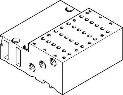 Festo 525123 manifold block MHP2-PR4-5 For semi in-line valve MHP2-...-HC/TC Max. number of valve positions: 4, Corrosion resistance classification CRC: 2 - Moderate corrosion stress, Product weight: 340 g, Mounting method for sub-base: (* with through hole, * with to