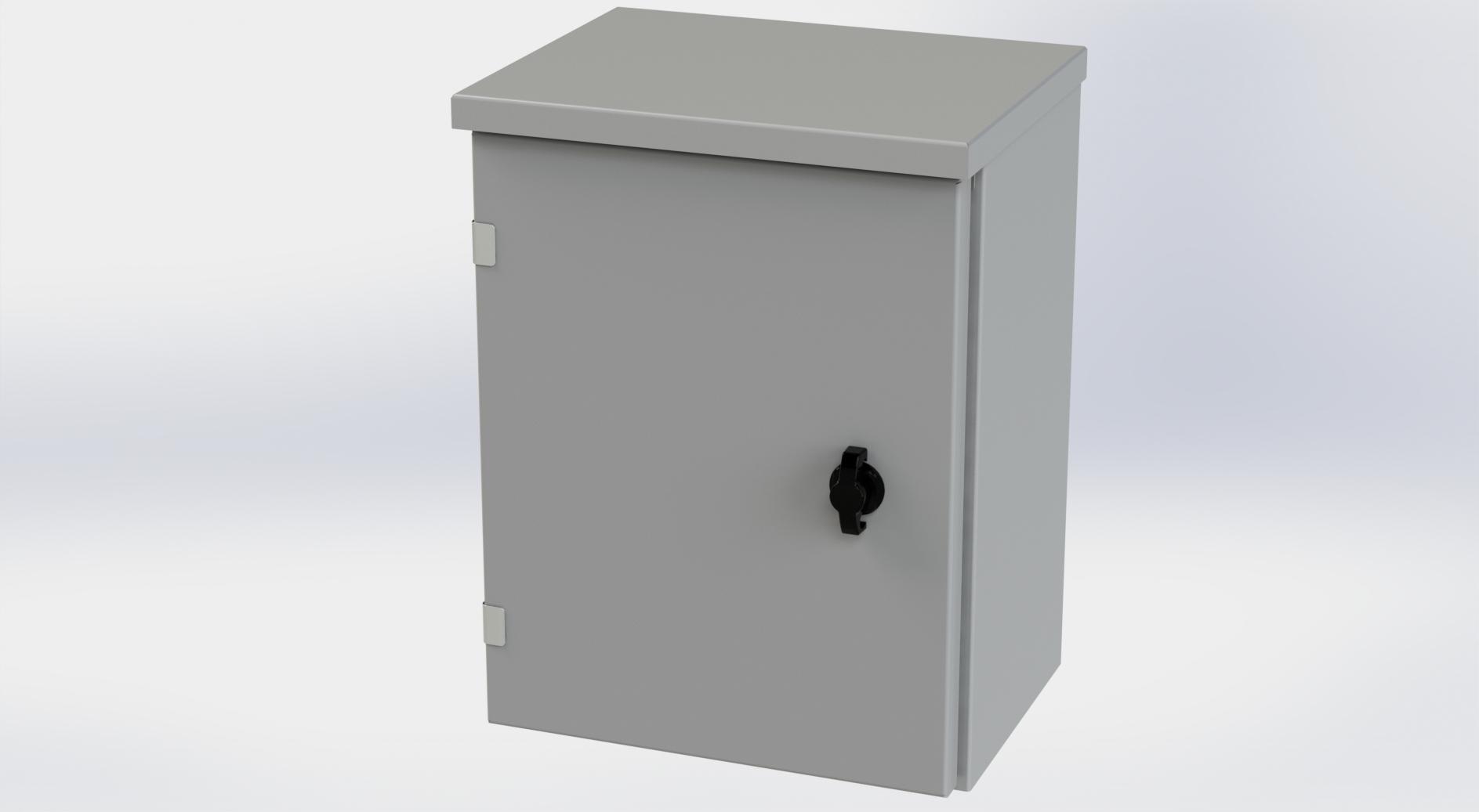 Saginaw Control SCE-16R1208LP Type-3R Hinged Cover Enclosure, Height:16.00", Width:12.00", Depth:8.00", ANSI-61 gray powder coating inside and out. Optional sub-panels are powder coated white.