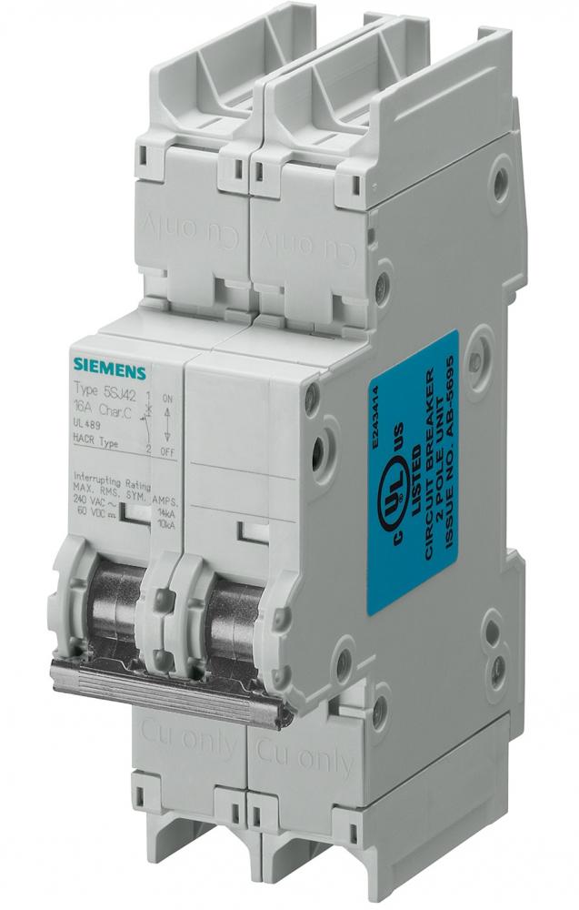 Siemens 5SJ4205-7HG42 Circuit Breaker, 0.5A, 2 pole, 480Y/277 VAC, C trip curve, UL 489