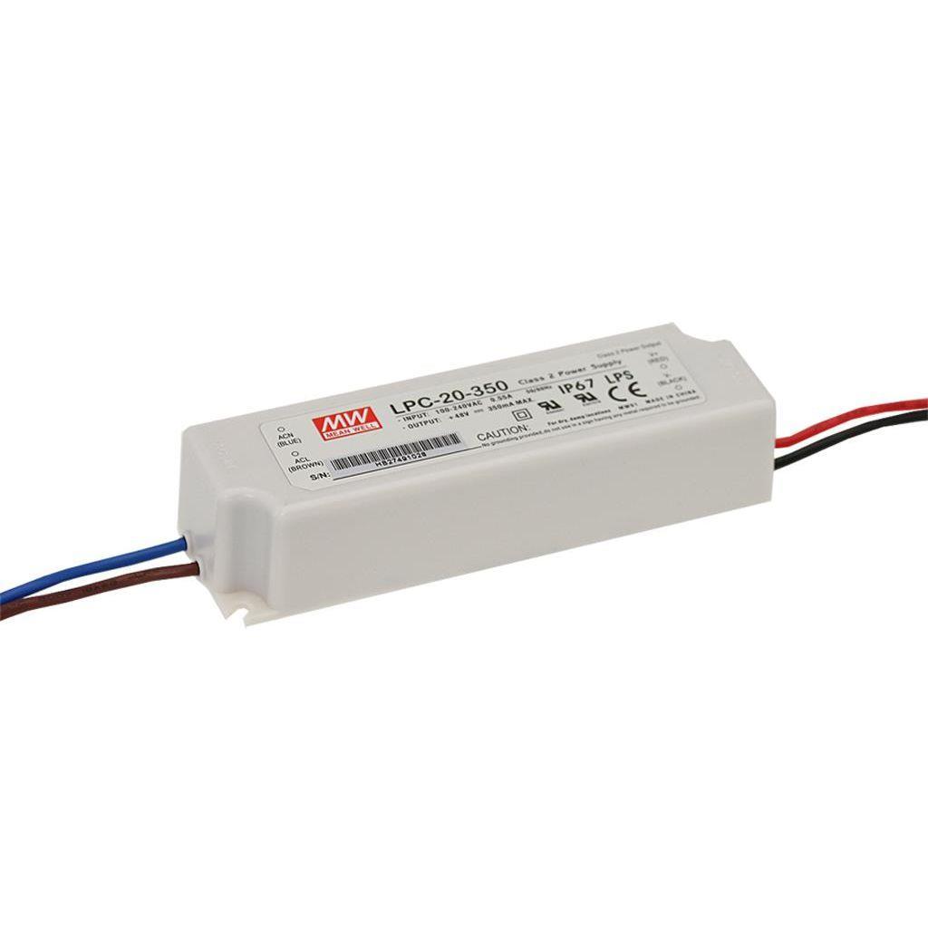 MEAN WELL LPC-20-350 AC-DC Single output LED driver Constant Current (CC); Output 0.35A at 9-48Vdc; cable output