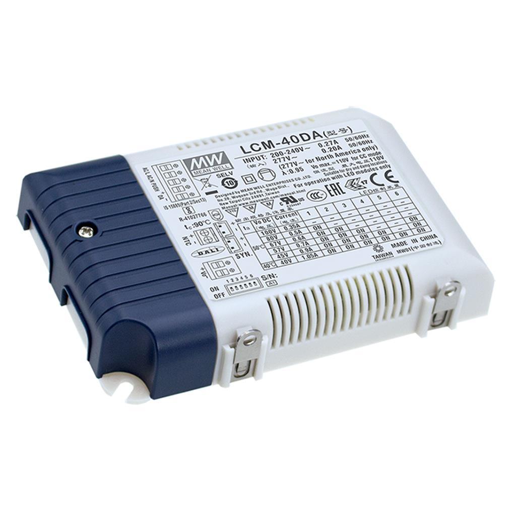 MEAN WELL LCM-40DA2 AC-DC Multi-Stage LED driver Constant Current (CC); Modular output 0.35A/0.5A/0.6A/0.7A/0.9A/1.05A; Dimming with DALI 2.0 & push; extra 12Vdc at 50mA