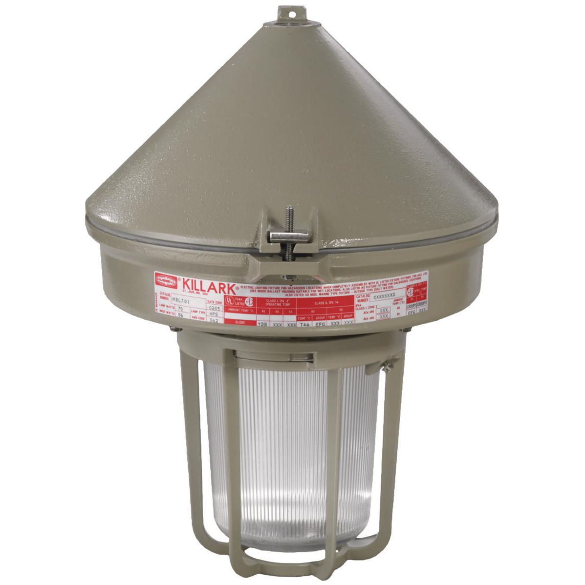 Hubbell VM1L4030C2R1G VM1L Series LED Low Bay, Hazardous Rated 40 Watt, 120-277 VAC 5000K, 5490 Lumens, Cone Top Mount, Type I Glass Refractor, and Guard  ; Supplemental 20KA/10KV Surge Protection is standard for 120-277 VAC models &  10KA/10KV Surge Protection is standard for