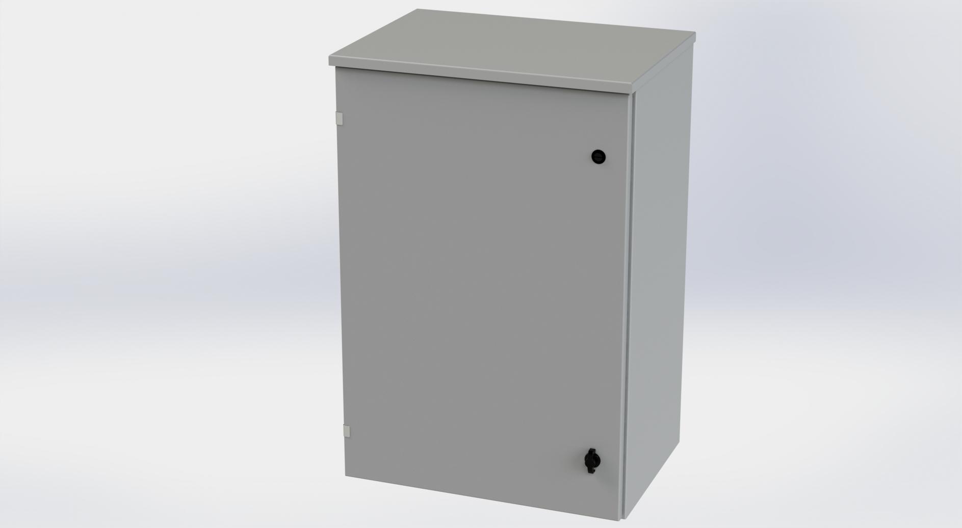 Saginaw Control SCE-36R2416LP Type-3R Hinged Cover Enclosure, Height:36.00", Width:24.00", Depth:16.00", ANSI-61 gray powder coating inside and out. Optional sub-panels are powder coated white.