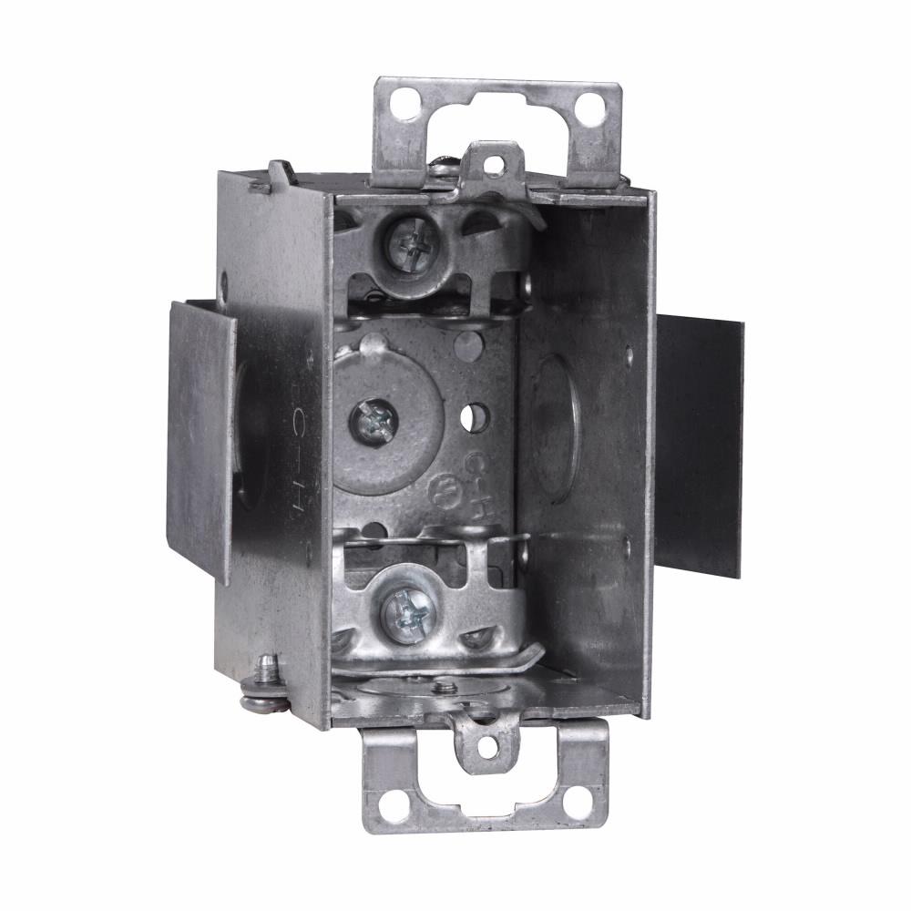Eaton TP177 Eaton Crouse-Hinds series Switch Box, Snap-in, AC/MC clamps, 2-1/2", Steel, Ears, Gangable, 12.5 cubic inch capacity