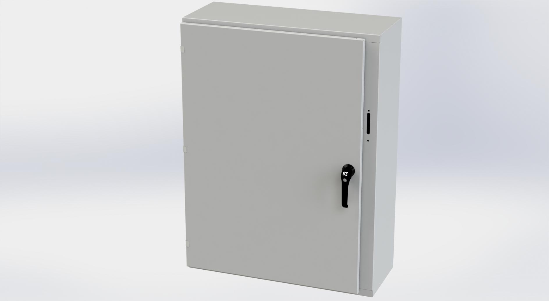 Saginaw Control SCE-42XEL3112LPLG XEL LP Enclosure, Height:42.00", Width:31.38", Depth:12.00", RAL 7035 gray powder coating inside and out. Optional sub-panels are powder coated white.