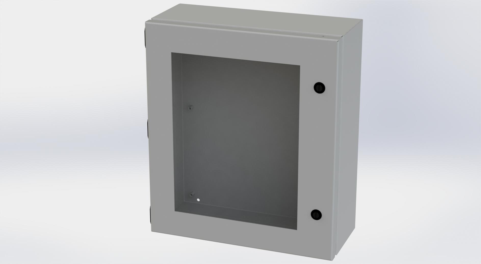 Saginaw Control SCE-1614ELJW ELJ Enclosure W/Viewing Window, Height:16.00", Width:14.00", Depth:6.00", ANSI-61 gray powder coating inside and out. Optional sub-panels are powder coated white.