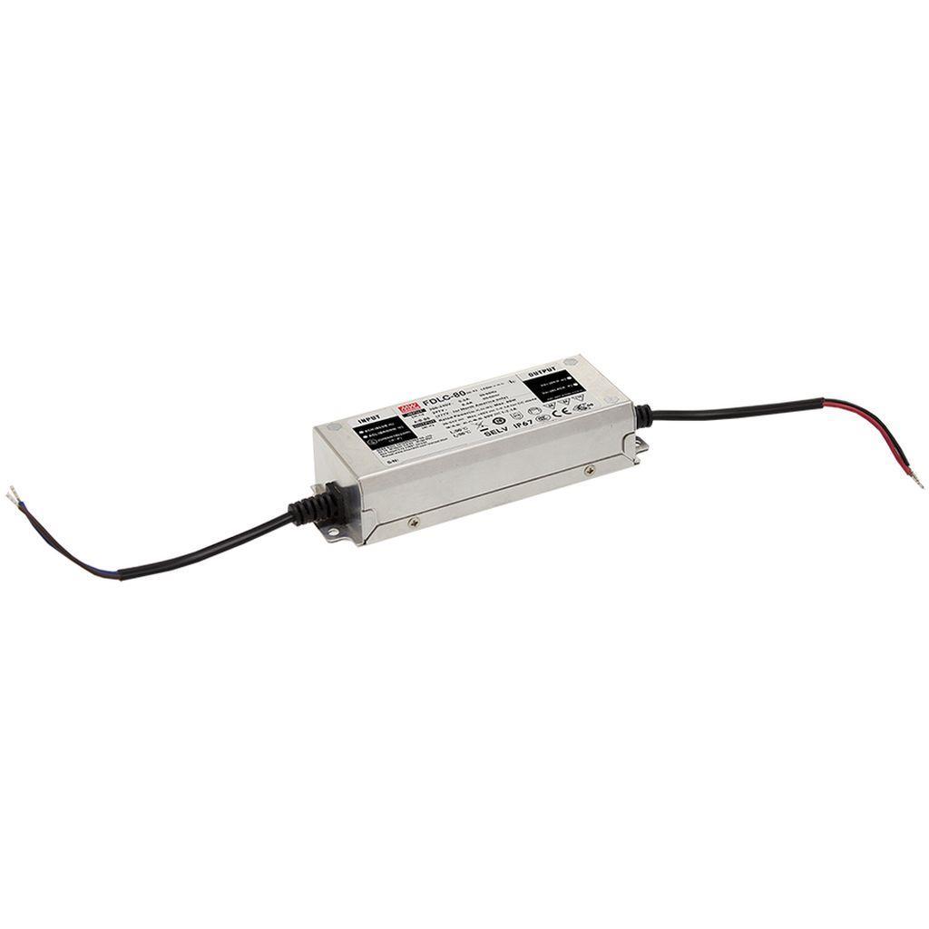 MEAN WELL FDLC-80 AC-DC Single output LED driver Constant Power Mode (CV+CC); Input180-295Vac; Output 2.1A at 54Vdc; FDLC-80 is succeeded by XLG-100-12.