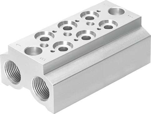 Festo 550611 manifold block CPE14-3/2-PRS-3/8-3-NPT For CPE valves. Grid dimension: 20 mm, Assembly position: Any, Max. number of valve positions: 3, Max. no. of pressure zones: 2, Operating pressure: -13 - 145 Psi