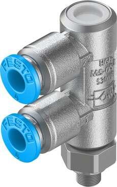 Festo 530038 Piloted check valve HGL-M5-QS-4 With sealing ring OL, with QS push-in fitting. Valve function: piloted non-return function, Pneumatic connection, port  1: QS-4, Pneumatic connection, port  2: M5, Type of actuation: pneumatic, Pilot air port 21: QS-4