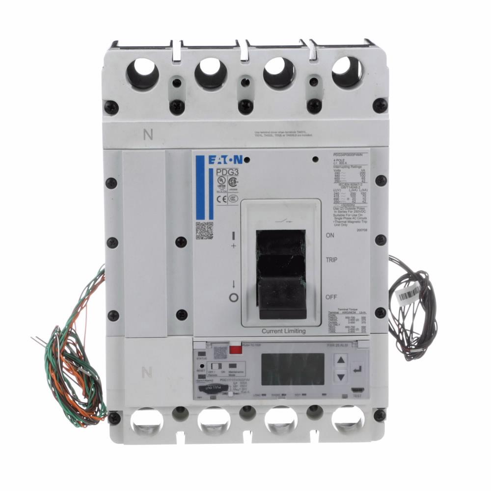 Eaton Corp PDF34M0600D5YN Power Defense Globally Rated 100% UL, Frame 3, Four Pole, 600A, 65kA/480V, PXR20D ARMS LSIG w/ Modbus RTU, CAM Link, ZSI and Relays, No Terminals