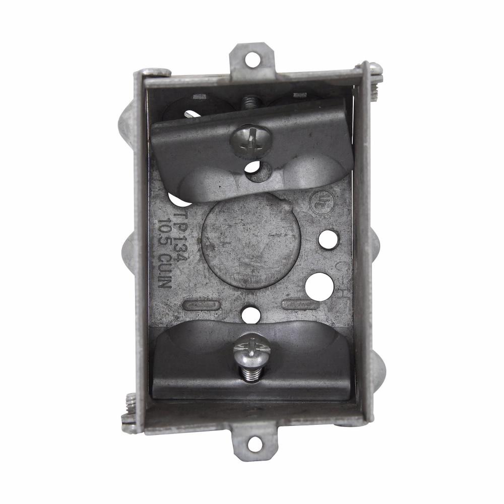 Eaton Corp TP134 Eaton Crouse-Hinds series Switch Box, (1) 1/2", Clamps through beveled corners, 2-1/4", Steel, Gangable, 10.5 cubic inch capacity