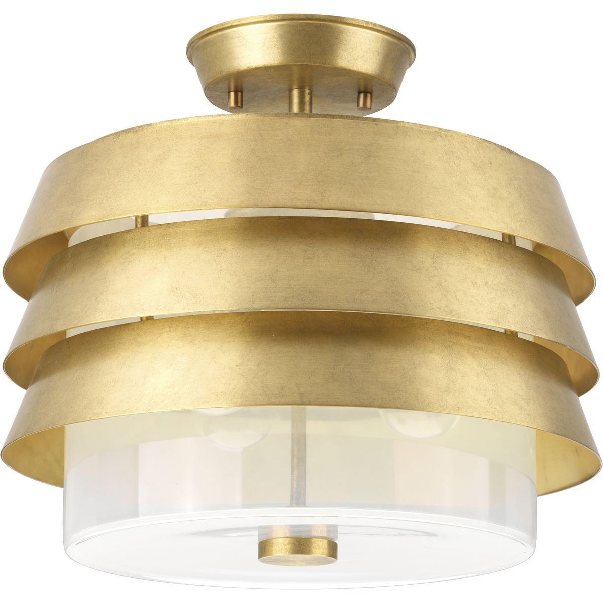 Hubbell P350141-160 Timeless Brushed Brass offsets contemporary detailing in the luxurious Sandbar series. Designer Jeffrey Alan Marks mixes milk glass with tiers of Brushed Brass banding and industrial style hardware for memorable lighting with infinite design applications.