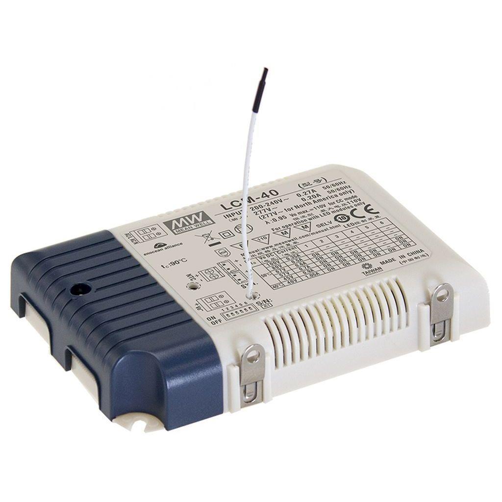MEAN WELL LCM-40EO AC-DC Multi-Stage Wireless LED driver Constant Current (CC) Active PFC; Output 0.35A/0.5A/0.6A/0.7A/0.9A/1.05A; Dimming 0-10VDC & PWM