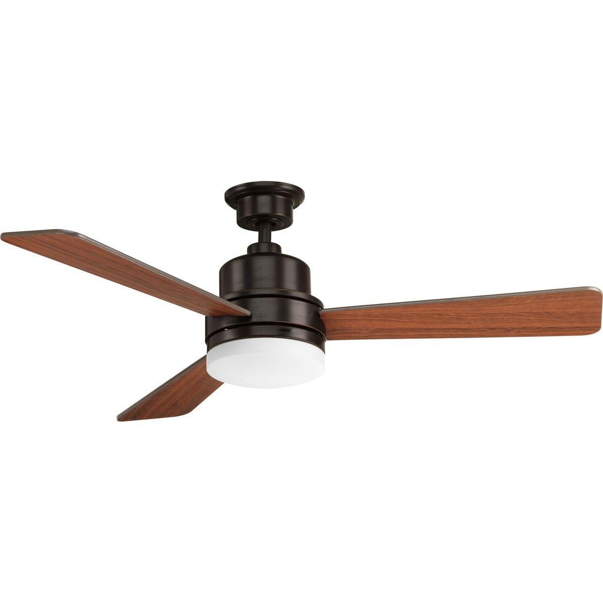 Hubbell P2556-2030K The 52 inch Trevina II features three reversible blades in medium cherry and classic walnut in Antique Bronze finish. Coolly modern, the Trevina II ceiling fan offers both form and function with an energy efficient 17W LED source with a 3000K-color temper
