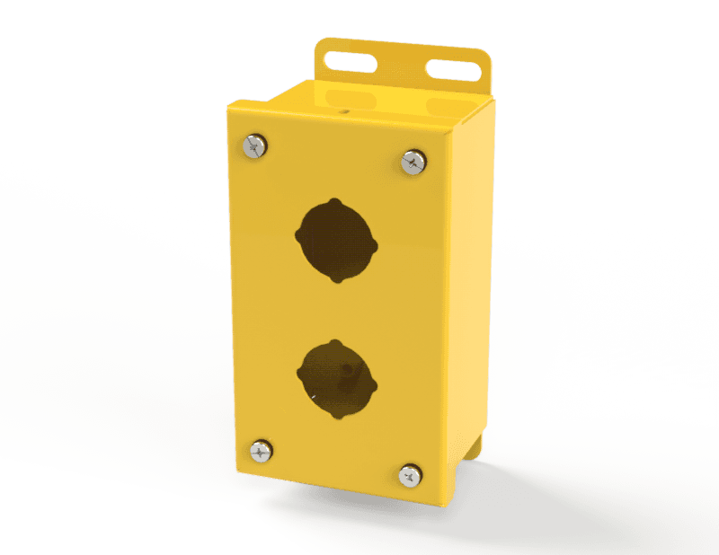 Saginaw Control SCE-2PB-RAL1018 PB Enclosure, Height:5.75", Width:3.25", Depth:2.75", RAL 1018 Yellow powder coat inside and out.