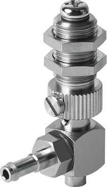 Festo 189234 suction cup holder ESH-HD-1-PK with height compensator, vacuum connection at side, compensator secured by two hexagonal nuts. Height compensator for suction-cup holder: 3 mm, Volume: 0,12 cm3, Assembly position: Vertical, Design structure: (* Vacuum conne