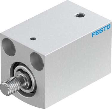Festo 188139 short-stroke cylinder AEVC-20-25-A-P No facility for sensing, piston-rod end with male thread. Stroke: 25 mm, Piston diameter: 20 mm, Spring return force, retracted: 10 N, Cushioning: P: Flexible cushioning rings/plates at both ends, Assembly position: An