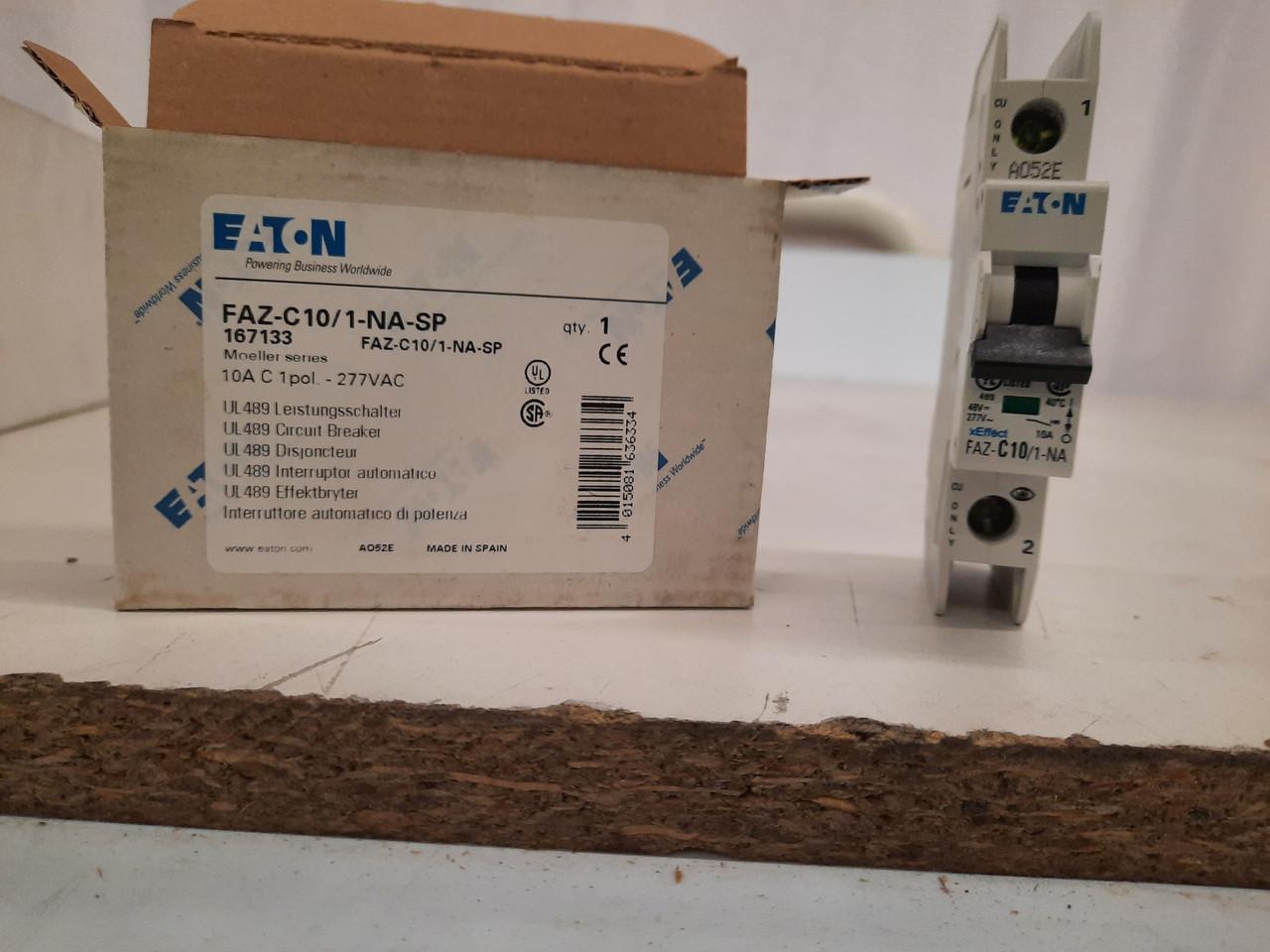 Eaton FAZ-C10/1-NA-SP Eaton FAZ branch protector,UL 489 Industrial miniature circuit breaker - supplementary protector,Single package,Medium levels of inrush current are expected,10 A,10 kAIC,Single-pole,277 V,5-10X /n,Q38,50-60 Hz,Screw terminals,C Curve