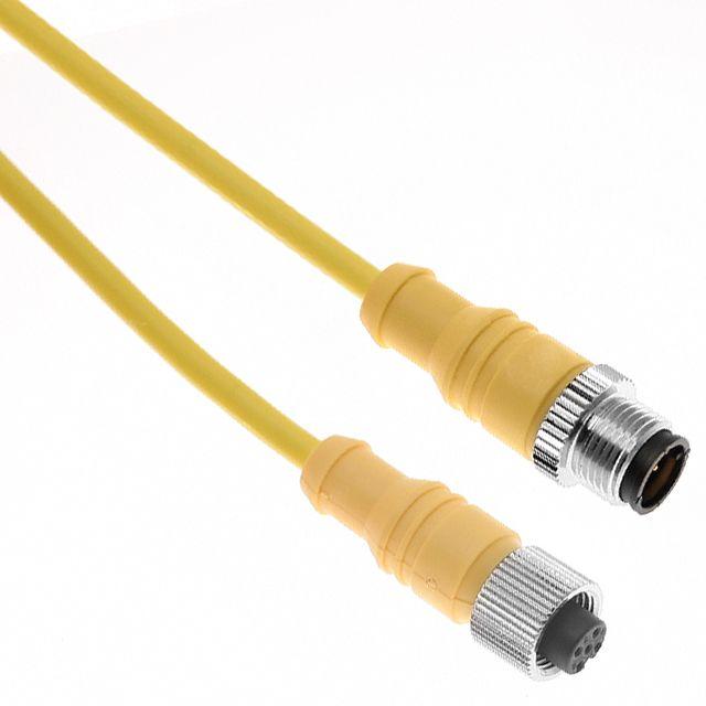 Mencom MDCM-8MFP-10M MDC, Cordset, Shielded Cable, Not shielded to coupling nut,8 Pole, Male Straight / Female Straight, 10M, 2A, Yellow, PVC, Nickel Plated Brass