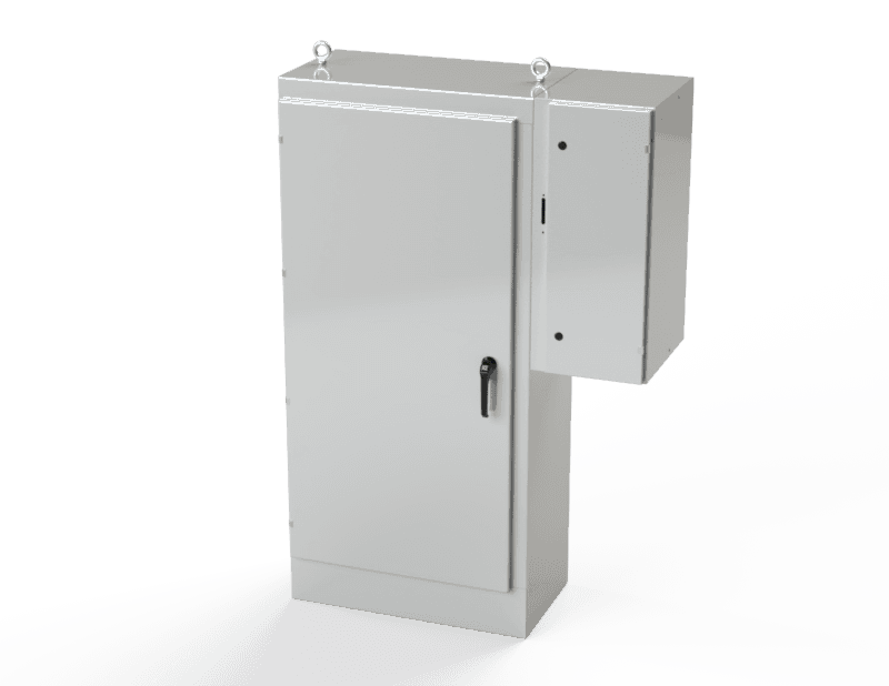Saginaw Control SCE-72XD3418 1DR XD Enclosure, Height:72.00", Width:33.50", Depth:18.00", ANSI-61 gray powder coating inside and out. Sub-panels are powder coated white.