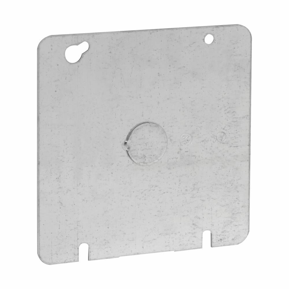 Eaton TP572 Eaton Crouse-Hinds series Square Cover, (1) 1/2", 4-11/16", Natural, Blank, with 1/2" KO, Steel, Flat, with 1/2" KO