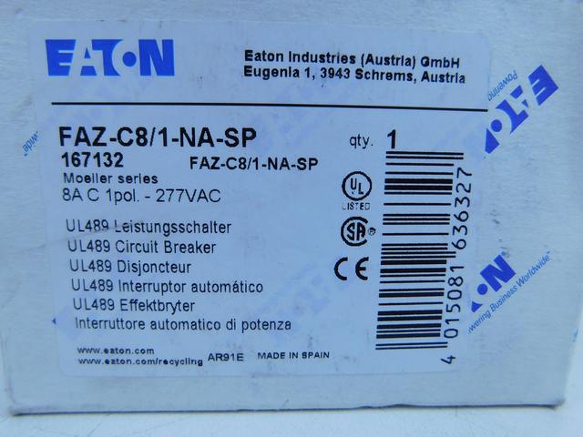 FAZ-C8/1-NA-SP Part Image. Manufactured by Eaton.