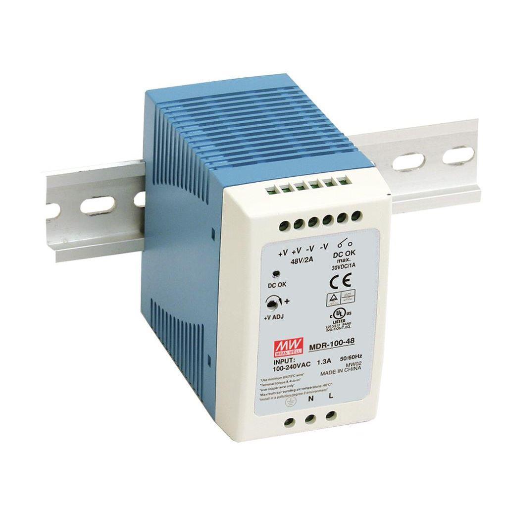 MEAN WELL MDR-100-12 AC-DC Industrial DIN rail power supply; Output 12Vdc at 7.5A; plastic case