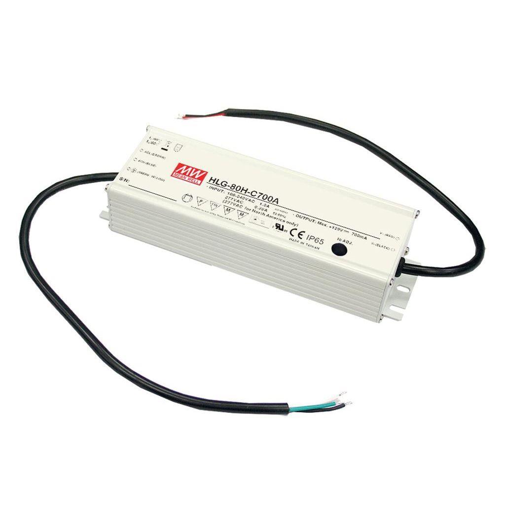 MEAN WELL HLG-80H-24B AC-DC Single output LED driver Mix mode (CV+CC) with built-in PFC; Output 24Vdc at 3.4A; IP67; Cable output; Dimming with 1-10V PWM resistance