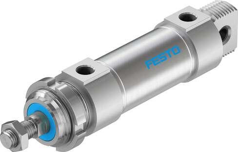 Festo 195991 round cylinder DSNU-40-40-P-A For position sensing, with elastic cushioning rings in end positions. Various mounting options, with or without additional mounting components. Stroke: 40 mm, Piston diameter: 40 mm, Piston rod thread: M12x1,25, Cushioning: P