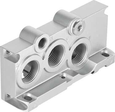 Festo 560837 end plate VABE-S6-2R-G34 Based on the standard: ISO 5599-2, Assembly position: Any, Valve terminal type: 44, Operating pressure: -0,9 - 10 bar, Corrosion resistance classification CRC: 0 - No corrosion stress