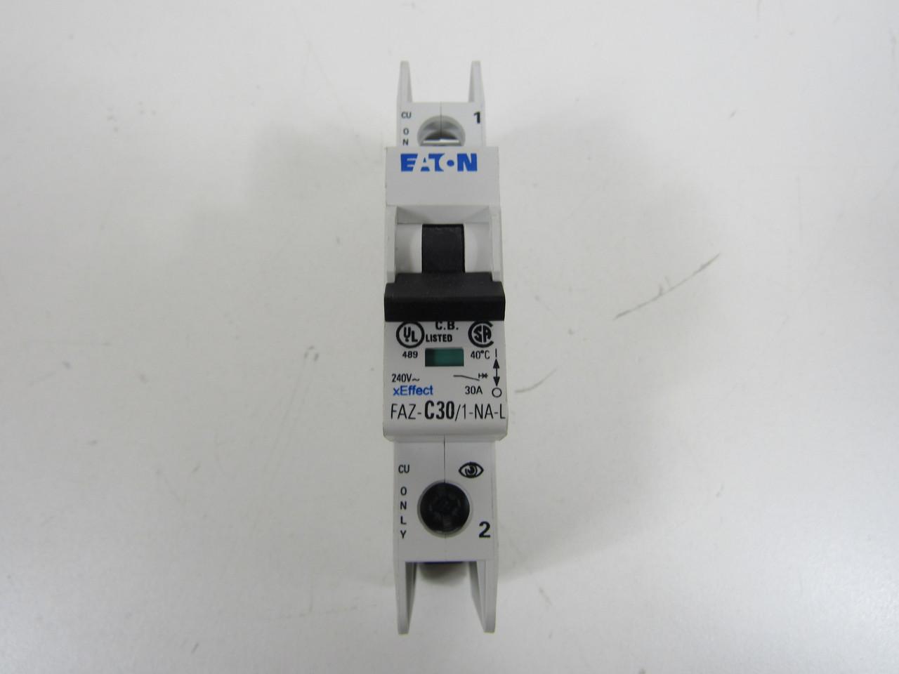 Eaton FAZ-C30/1-NA-L Miniature circuir breaker, 1 pole, 30 A, C trip curve, 240 VAC, screw terminals, UL489