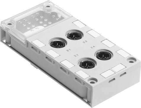 Festo 525636 manifold block CPX-AB-4-HAR-4POL for modular electrical terminal CPX. Corrosion resistance classification CRC: 1 - Low corrosion stress, Protection class: (* IP65, * IP67), Product weight: 78 g, Electrical connection: (* 4-pin, * 4x socket, * Harax), Mate