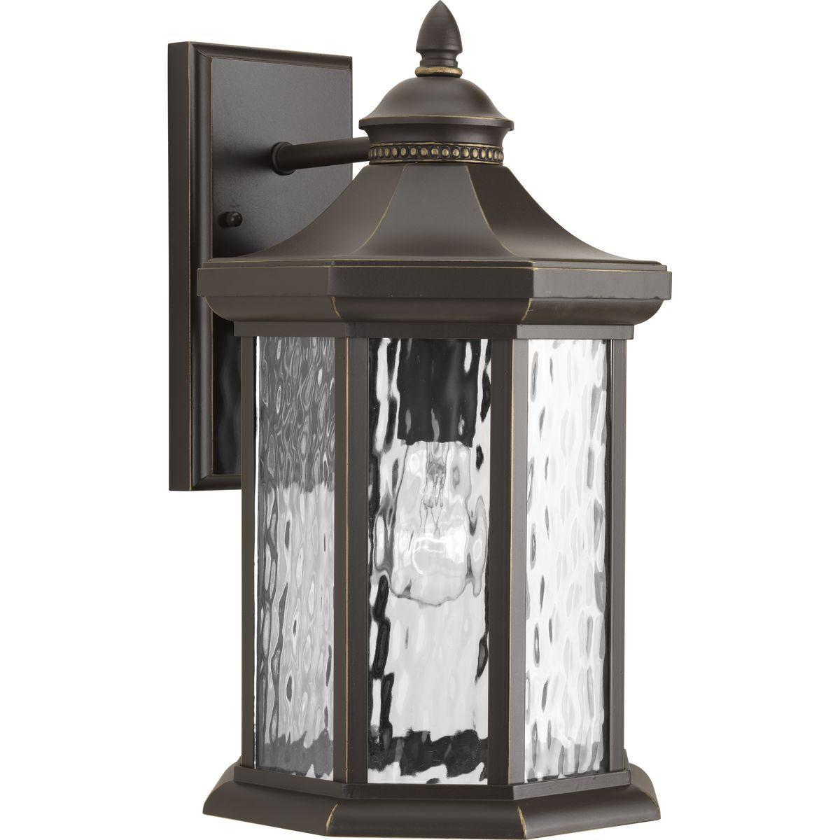 Hubbell P6072-20 The one-light large wall lantern in the Edition collection features distinctive octagonal shape for classic styling. Clear water glass elements are accented by a Antique Bronze finish. Die-cast aluminum construction with a powder coat finish makes this a 