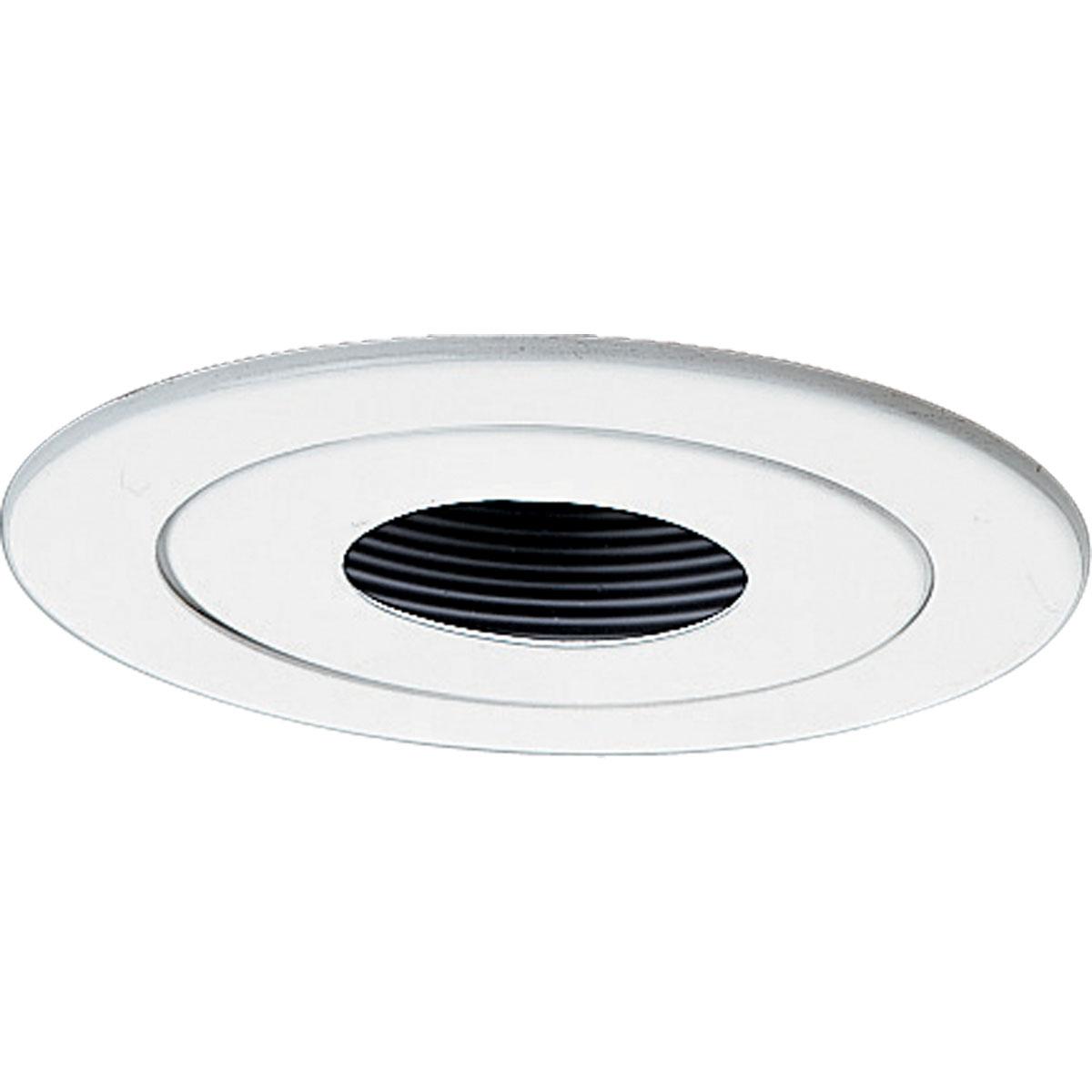 Hubbell P8042-28 4" Pinhole Spot trim in a White finish with bright white powdered painted metal flange and internal black baffle. 360 positioning, tilt 20. 5" outside diameter.  ; White finish. ; Bright white powdered painted metal flange. ; No light leaks around trim fl