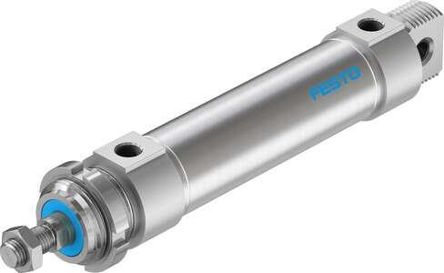 Festo 195994 round cylinder DSNU-40-100-P-A For position sensing, with elastic cushioning rings in end positions. Various mounting options, with or without additional mounting components. Stroke: 100 mm, Piston diameter: 40 mm, Piston rod thread: M12x1,25, Cushioning: