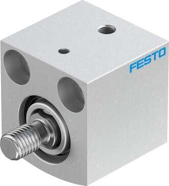 Festo 188138 short-stroke cylinder AEVC-20-10-A-P No facility for sensing, piston-rod end with male thread. Stroke: 10 mm, Piston diameter: 20 mm, Spring return force, retracted: 10 N, Cushioning: P: Flexible cushioning rings/plates at both ends, Assembly position: An
