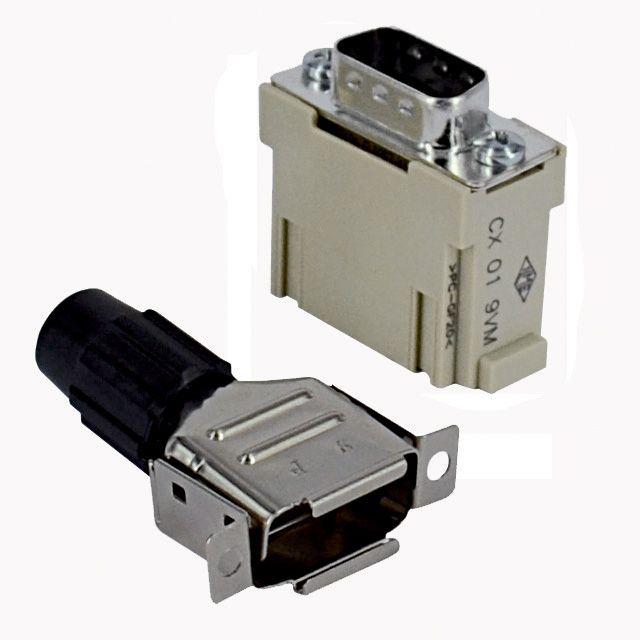 Mencom CX-01-9VM Mixo series, Male Rectangular Insert, Housing for 9 pin D-sub, crimp
