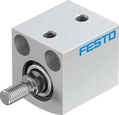 Festo 188124 short-stroke cylinder ADVC-16-10-A-P No facility for sensing, piston-rod end with male thread. Stroke: 10 mm, Piston diameter: 16 mm, Cushioning: P: Flexible cushioning rings/plates at both ends, Assembly position: Any, Mode of operation: double-acting