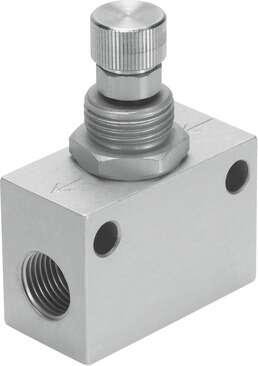 Festo 151215 one-way flow control valve GR-1/8-B With flow adjustable in one direction. Valve function: One-way flow control function, Pneumatic connection, port  1: G1/8, Pneumatic connection, port  2: G1/8, Adjusting element: Knurled screw, Mounting type: (* Front p