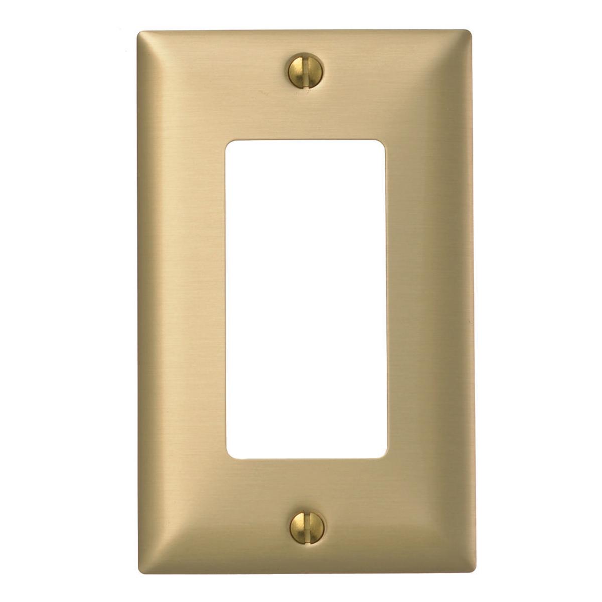 Hubbell SBP26 Wallplates, Metallic, 1-Gang, 1) GFCI, Brass Plated  ; Provides a plush appearance with the durability of metal ; Finish is lacquer coated to inhibit oxidation ; Protective plastic film helps to prevent scratches and damage ; Protective film helps to prev