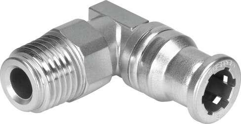 Festo 162877 push-in L-fitting CRQSL-3/8-12 360° orientable, male thread with external hexagon. Size: Standard, Nominal size: 8,1 mm, Assembly position: Any, Design: L-shape, Container size: 1