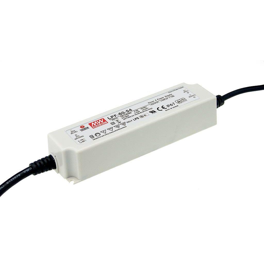 MEAN WELL LPF-60-54 AC-DC Single output LED driver Mix mode (CV+CC); Output 54Vdc at 1.12A; cable output