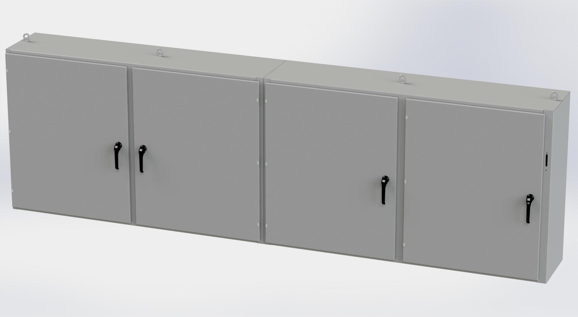 Saginaw Control SCE-48X4D15818 4DR Disc. Enclosure, Height:48.00", Width:157.50", Depth:18.00", ANSI-61 gray powder coated inside and out. Optional sub-panels are powder coated white.