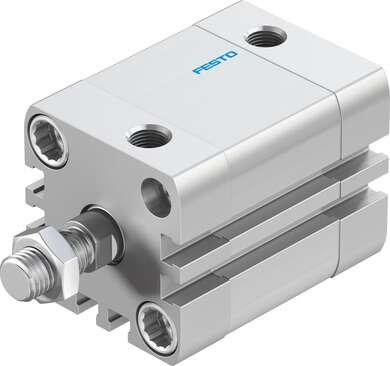 Festo 572657 compact cylinder ADN-32-20-A-PPS-A with self-adjusting pneumatic end position cushioning Stroke: 20 mm, Piston diameter: 32 mm, Piston rod thread: M10x1,25, Cushioning: PPS: Self-adjusting pneumatic end-position cushioning, Assembly position: Any