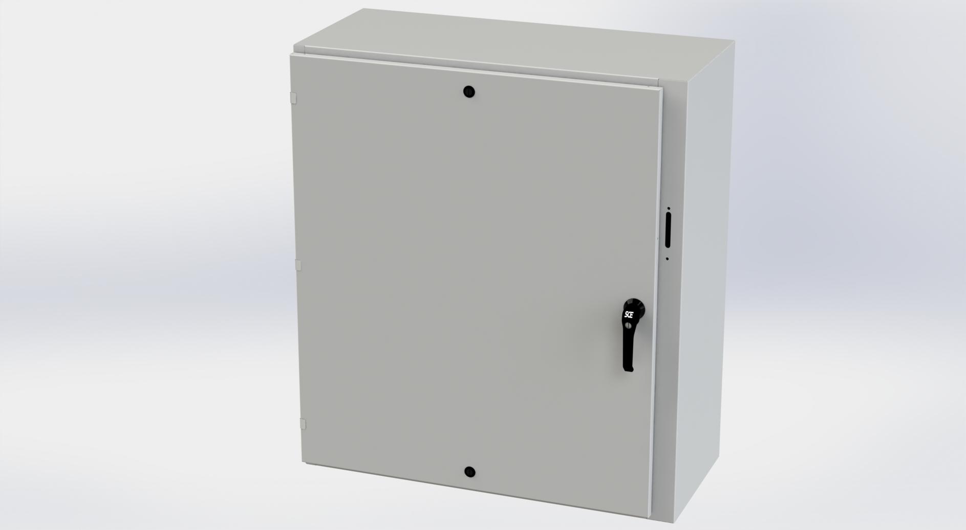 Saginaw Control SCE-42XEL3716LPLG XEL LP Enclosure, Height:42.00", Width:37.38", Depth:16.00", RAL 7035 gray powder coating inside and out. Optional sub-panels are powder coated white.